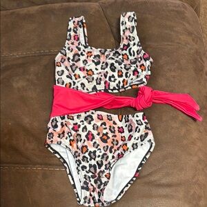 Leopard Print Bikini with Pink Bow